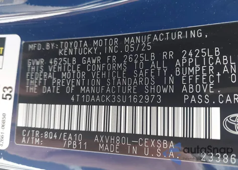 2025 Toyota Camry Se z USA, uszkodzony, nr VIN 4T1DAACK3SU162973